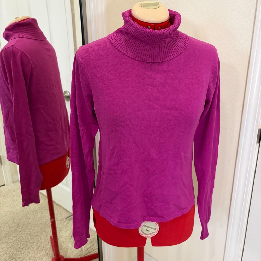 August Silk Knits Magenta Pink Silk Blend Turtleneck Sweater Womens Small